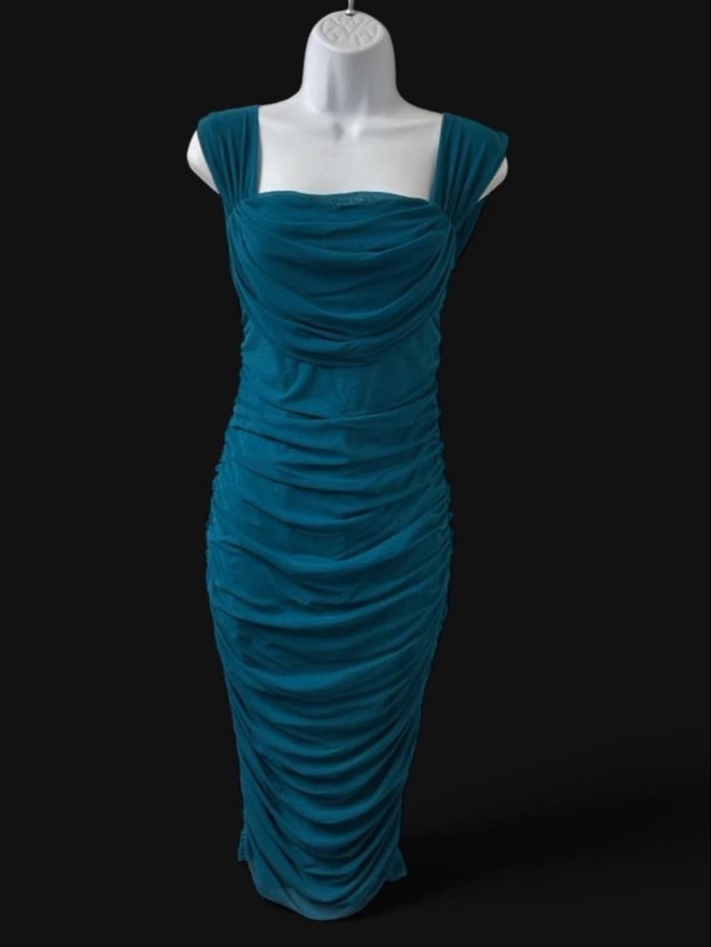Pretty Garden Ruched Teal Midi Dress